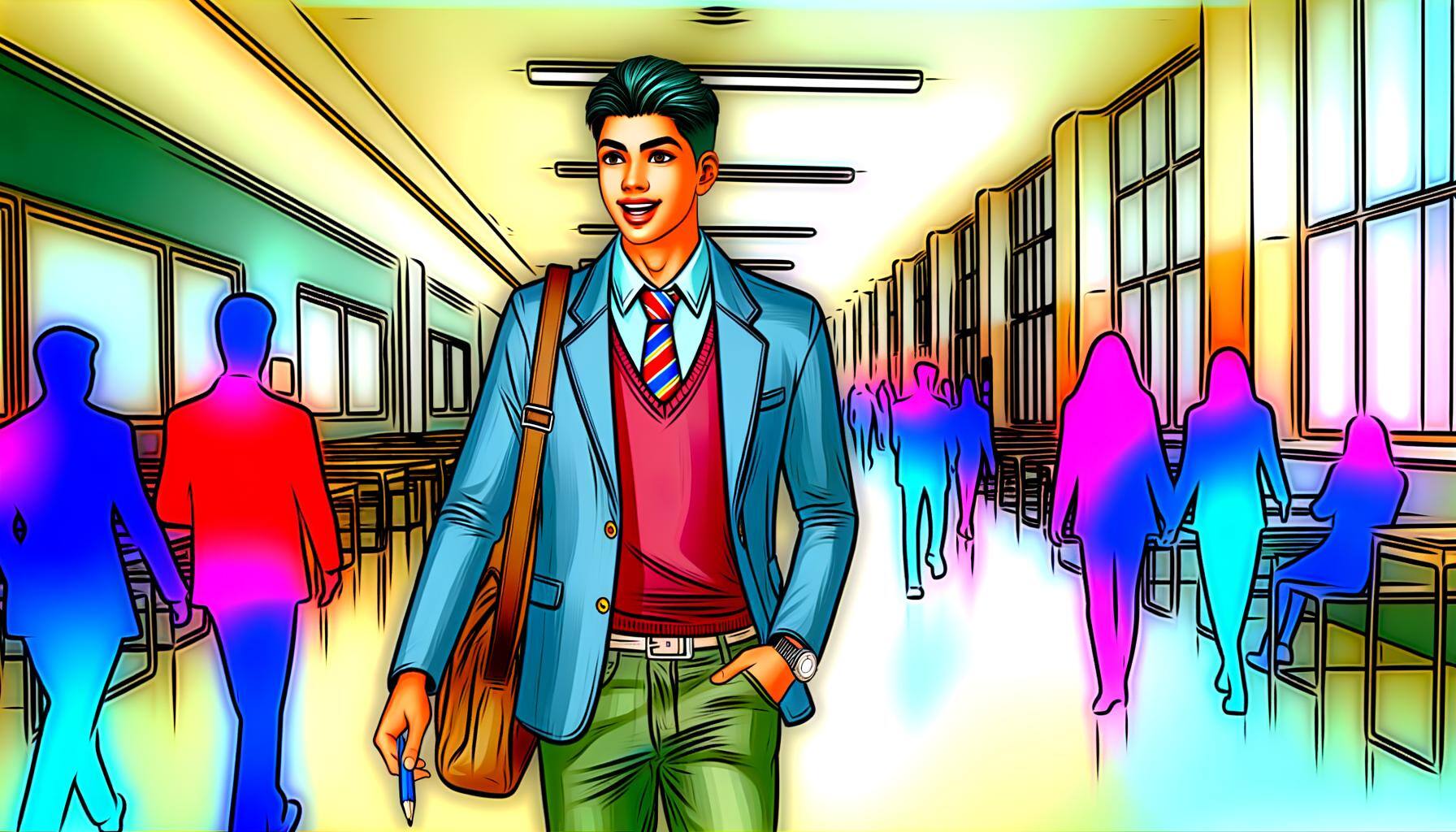 a bright colorful image of the cool guy in school